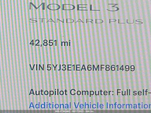 5YJ3E1EA6MF861499 Tesla Model 3 Standard Range Plus