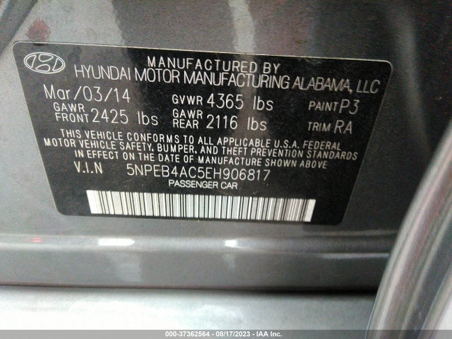 Hyundai SONATA GLS 2014 5NPEB4AC5EH906817 Image 9