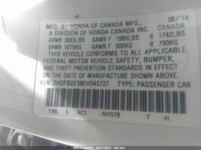Honda Civic Sedan Lx 2014 2HGFB2E58EH545727 Image 10