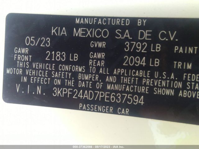 3KPF24AD7PE637594 KIA Forte Lxs