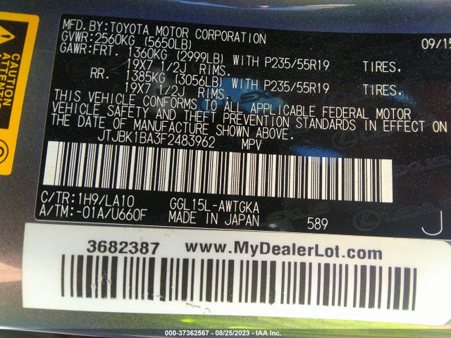 JTJBK1BA3F2483962 Lexus RX 350