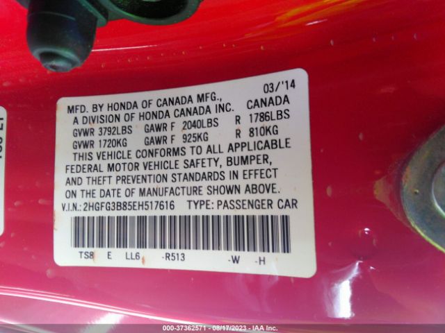 2HGFG3B85EH517616 Honda Civic Coupe Ex