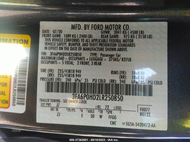 Ford FUSION SE 2020 3FA6P0HD2LR250850 Image 16