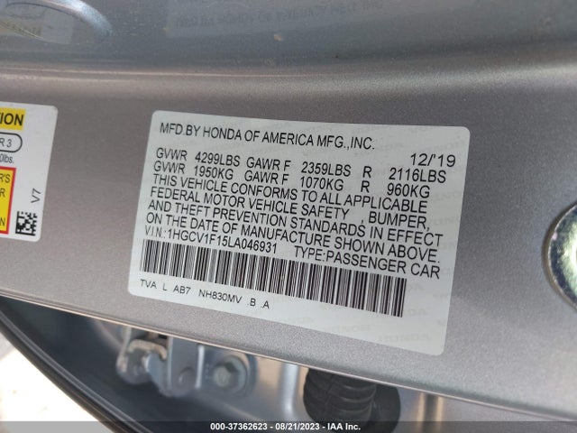 Honda ACCORD LX 2020 1HGCV1F15LA046931 Image 9