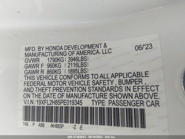 Honda Civic Hatchback Sport 2023 19XFL2H85PE019345 Image 9