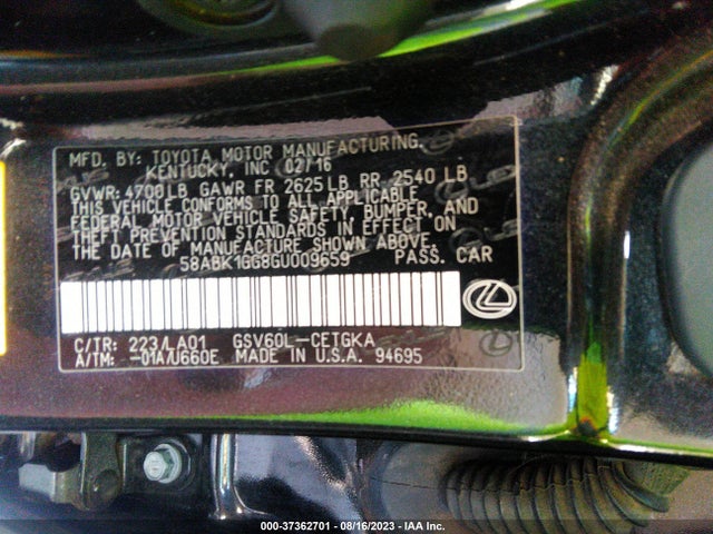 58ABK1GG8GU009659 Lexus ES 350