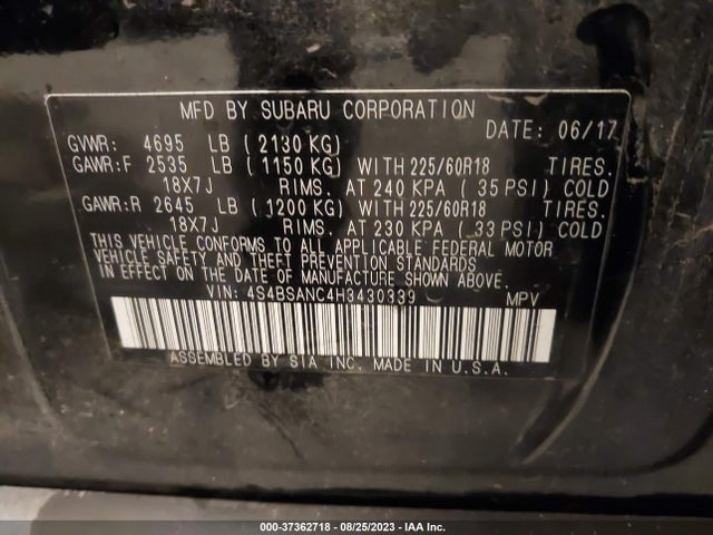4S4BSANC4H3430339 Subaru Outback Limited