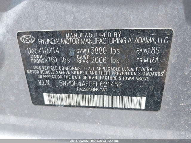Hyundai Elantra Limited 2015 5NPDH4AE5FH621452 Image 9