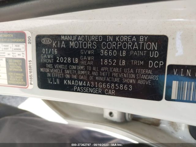 KNADM4A31G6685863 KIA RIO LX