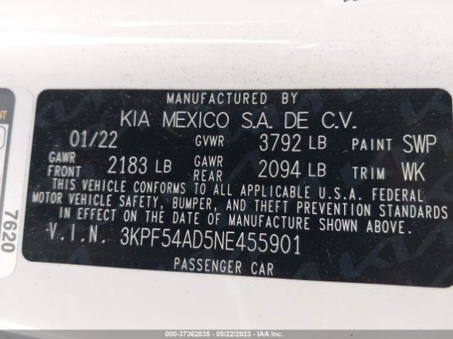 3KPF54AD5NE455901 KIA Forte Gt-line