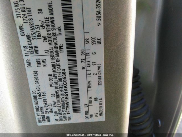 1FTEW1E51KKC05364 Ford F-150 Xl/xlt/lariat