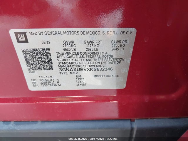 Chevrolet EQUINOX LT 2019 3GNAXUEVXKS632146 Image 9