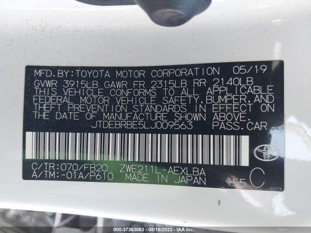 Toyota Corolla Hybrid Le 2020 JTDEBRBE5LJ009563 Image 15