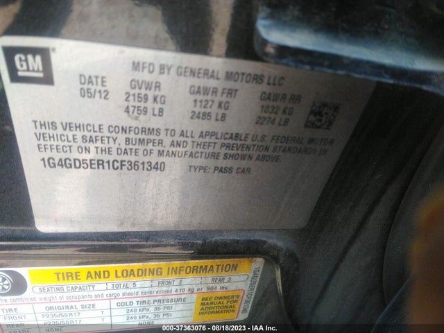 2012 BUICK LACROSSE PREMIUM 1 GROUP VIN: 1G4GD5ER1CF361340