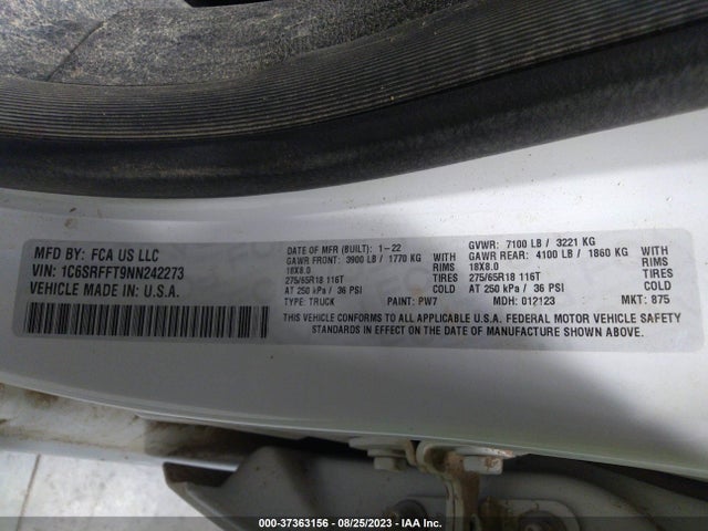 RAM 1500 Big Horn 2022 1C6SRFFT9NN242273 Image 8