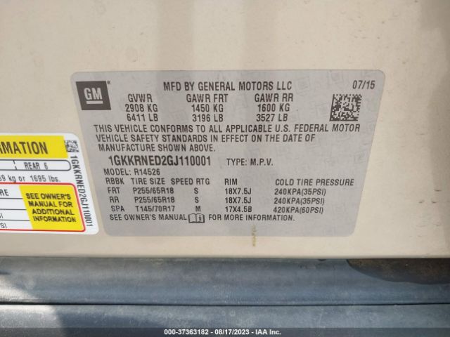 1GKKRNED2GJ110001 GMC ACADIA SLE