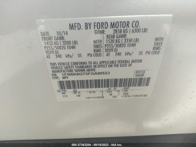 Ford EXPLORER SPORT 2015 1FM5K8GT5FGA99523 Image 9