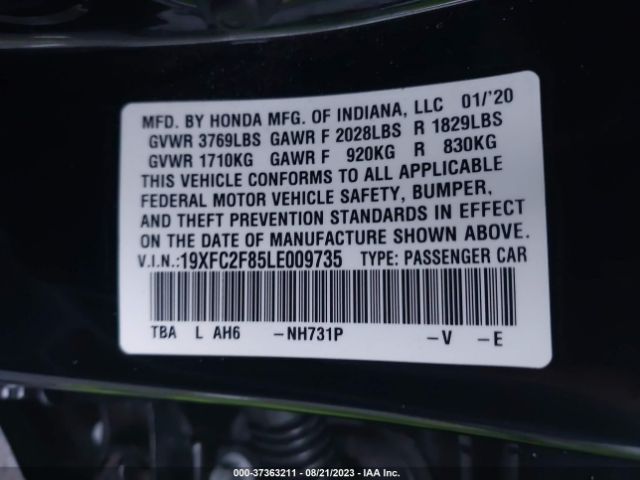 19XFC2F85LE009735 Honda Civic Sedan Sport