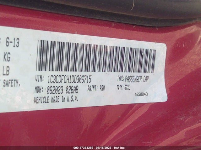 2013 DODGE DART LIMITED VIN: 1C3CDFCH1DD306715