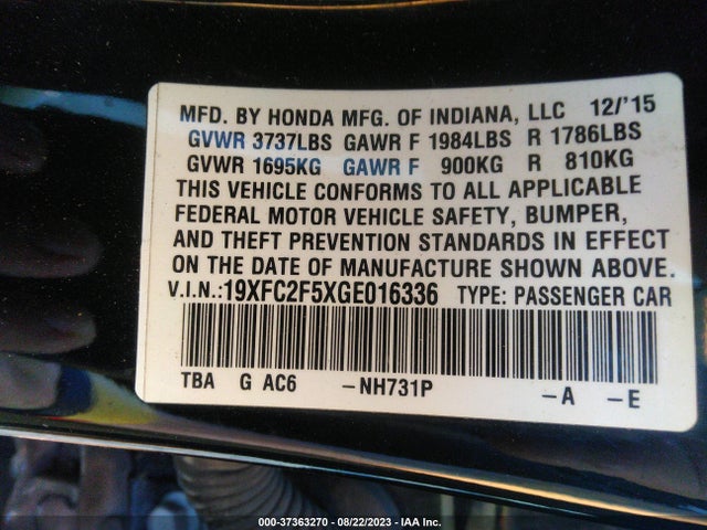 Honda Civic Lx 2016 19XFC2F5XGE016336 Image 9
