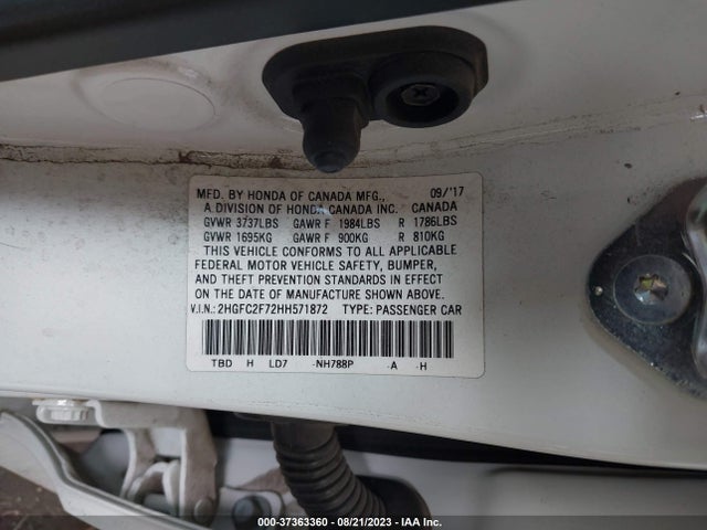Honda Civic Sedan Ex 2017 2HGFC2F72HH571872 Image 9