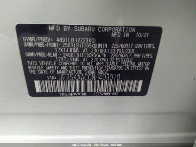 JF2SKAAC0NH403018 Subaru Forester