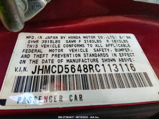 1994 HONDA ACCORD LX VIN: JHMCD5648RC113116