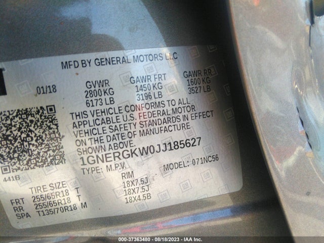 Chevrolet Traverse Lt Cloth 2018 1GNERGKW0JJ185627 Image 15