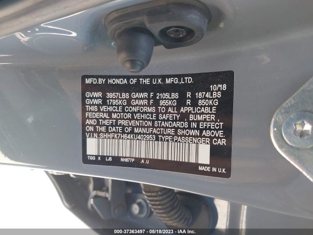 Honda Civic Hatchback Ex 2019 SHHFK7H64KU402953 Image 9