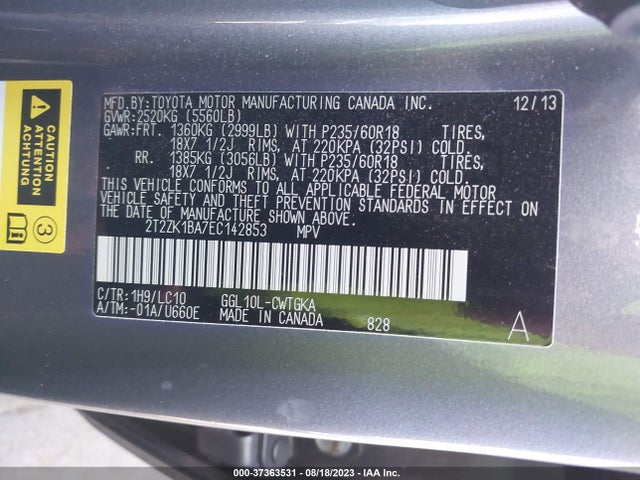 2T2ZK1BA7EC142853 Lexus RX 350