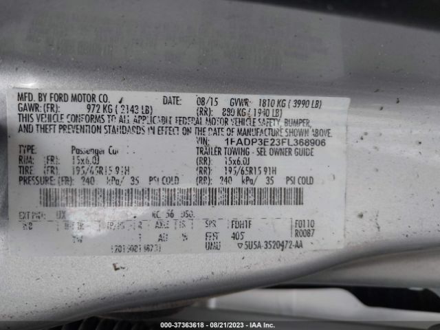 1FADP3E23FL368906 Ford FOCUS S