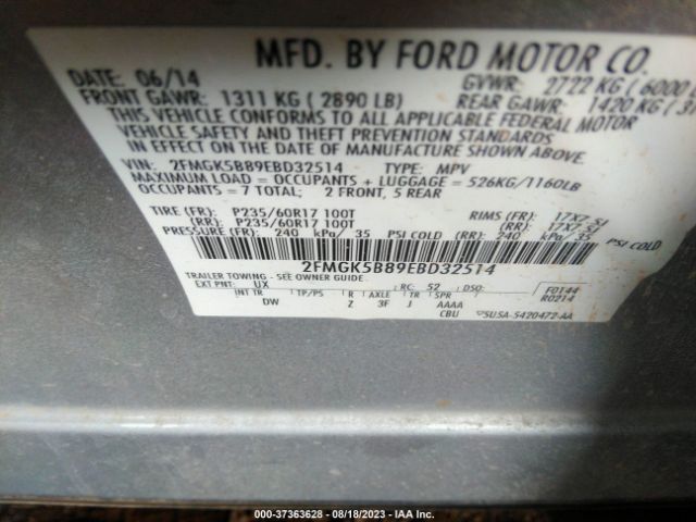 2FMGK5B89EBD32514 Ford FLEX SE