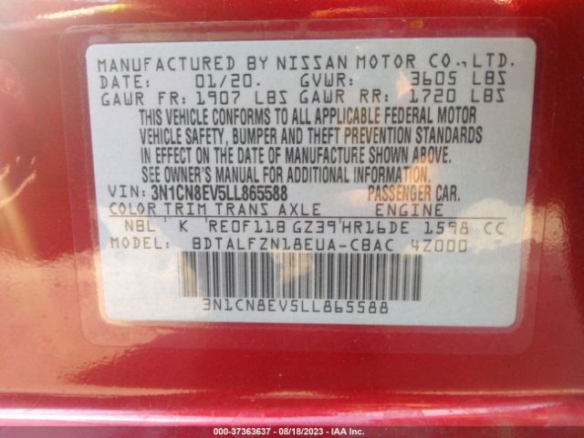 3N1CN8EV5LL865588 Nissan VERSA SV