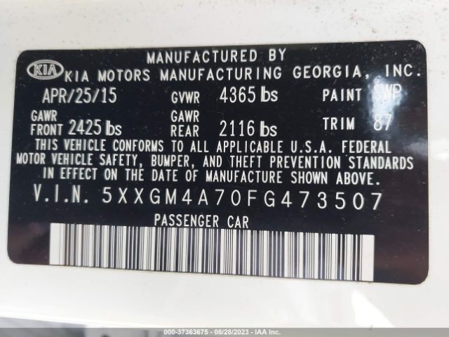 5XXGM4A70FG473507 KIA Optima Lx