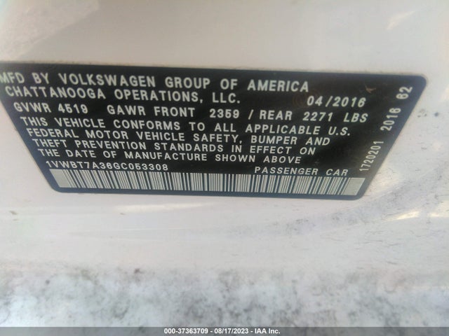 1VWBT7A36GC053308 Volkswagen Passat 1.8t Se