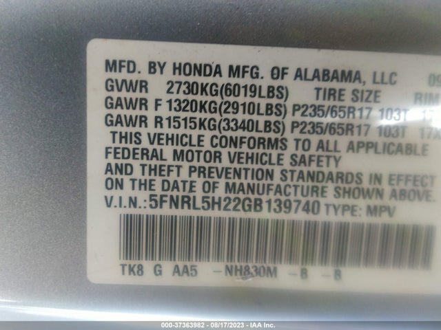 Honda ODYSSEY LX 2016 5FNRL5H22GB139740 Image 9