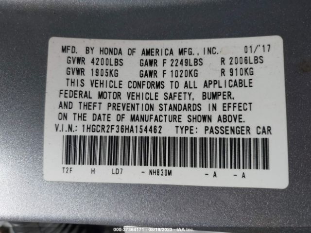 1HGCR2F36HA154462 Honda ACCORD LX
