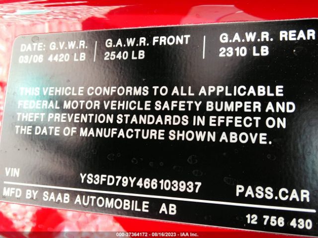 2006 SAAB 9-3 YS3FD79Y466103937 Photo 8