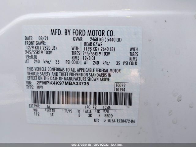 2021 FORD EDGE 2FMPK4K97MBA33735 Photo 8