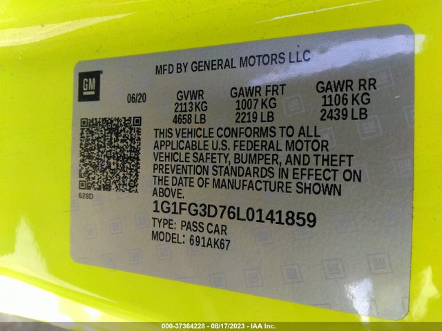 2020 CHEVROLET CAMARO 2SS VIN: 1G1FG3D76L0141859