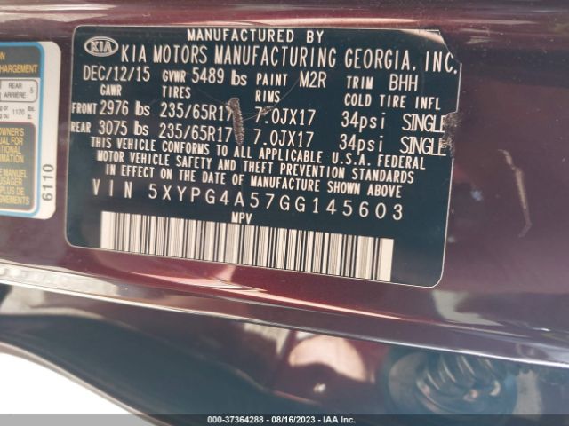5XYPG4A57GG145603 KIA SORENTO LX