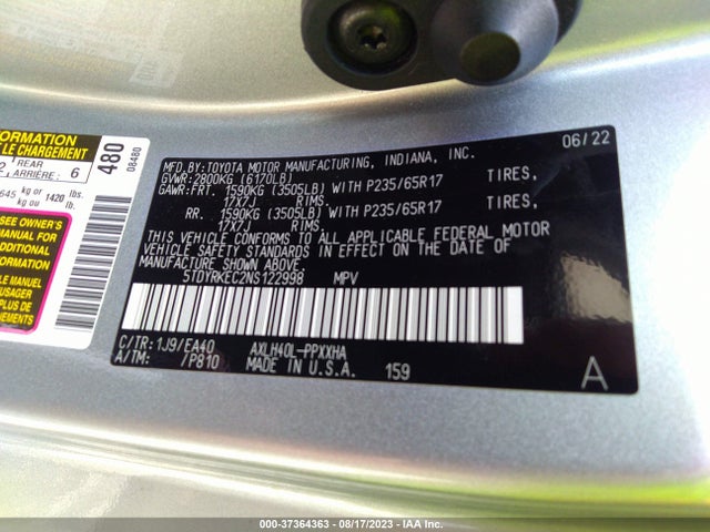 Toyota SIENNA XLE 2022 5TDYRKEC2NS122998 Image 9