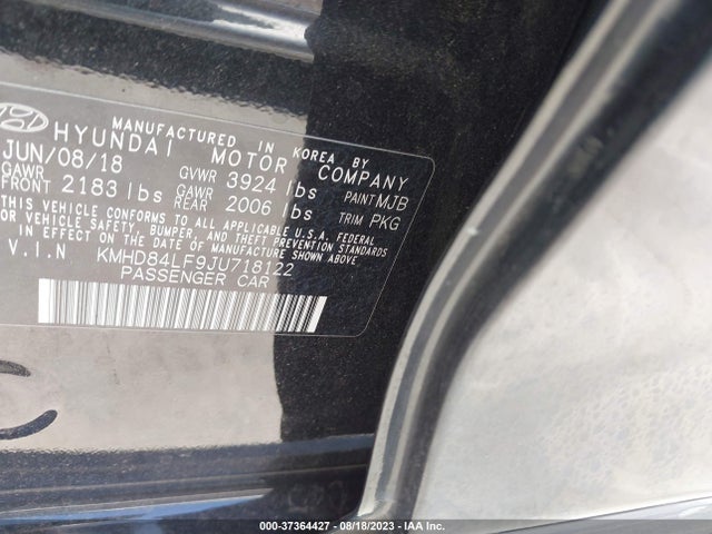 2018 HYUNDAI ELANTRA SEL VIN: KMHD84LF9JU718122