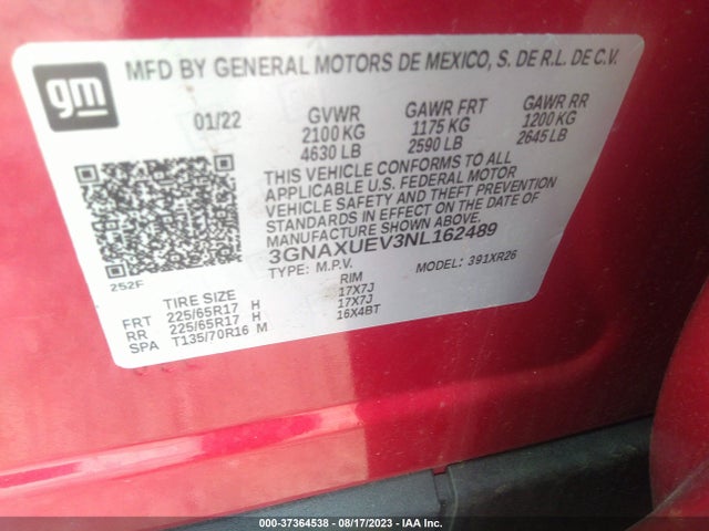 Chevrolet EQUINOX LT 2022 3GNAXUEV3NL162489 Image 9