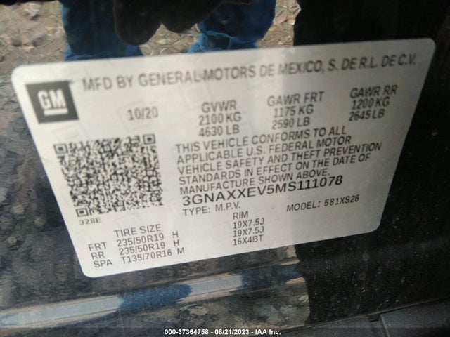 Chevrolet Equinox Premier 2021 3GNAXXEV5MS111078 Image 9