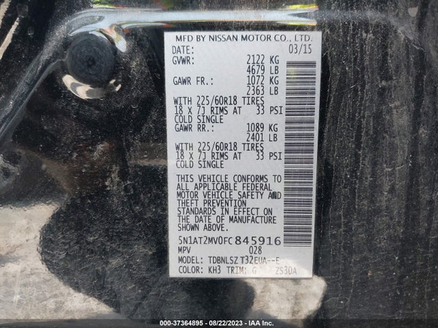 2015 NISSAN ROGUE SL VIN: 5N1AT2MV0FC845916