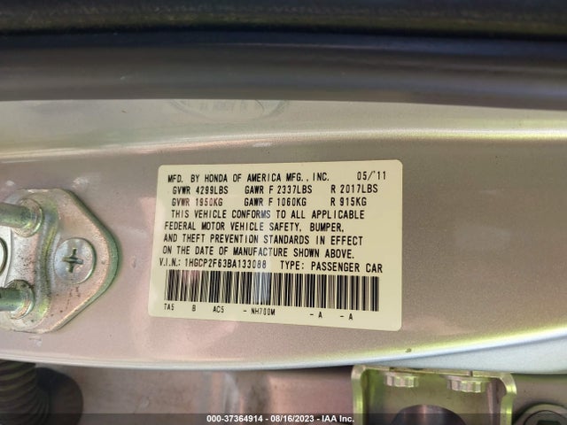2011 HONDA ACCORD SDN SE VIN: 1HGCP2F63BA133088
