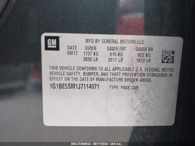 Chevrolet CRUZE LT 2018 1G1BE5SM1J7114971 Image 9
