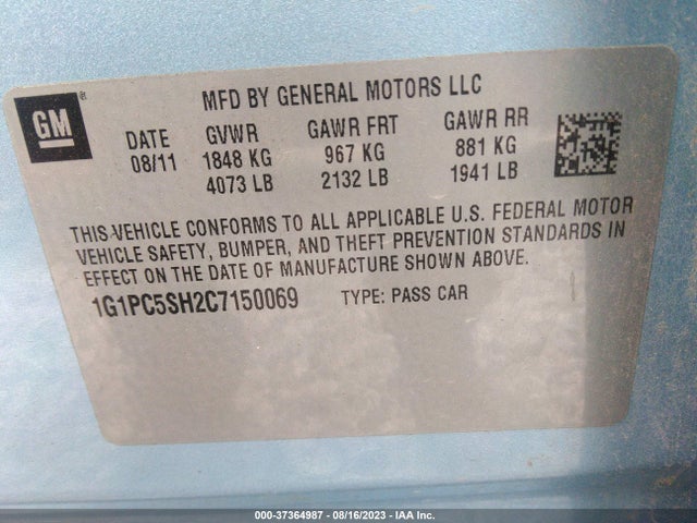 2012 CHEVROLET CRUZE LS VIN: 1G1PC5SH2C7150069
