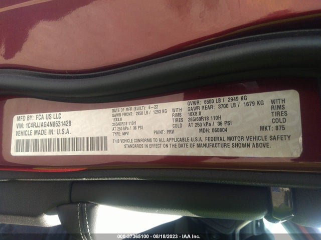 1C4RJJAG4N8631428 Jeep Grand Cherokee L Laredo